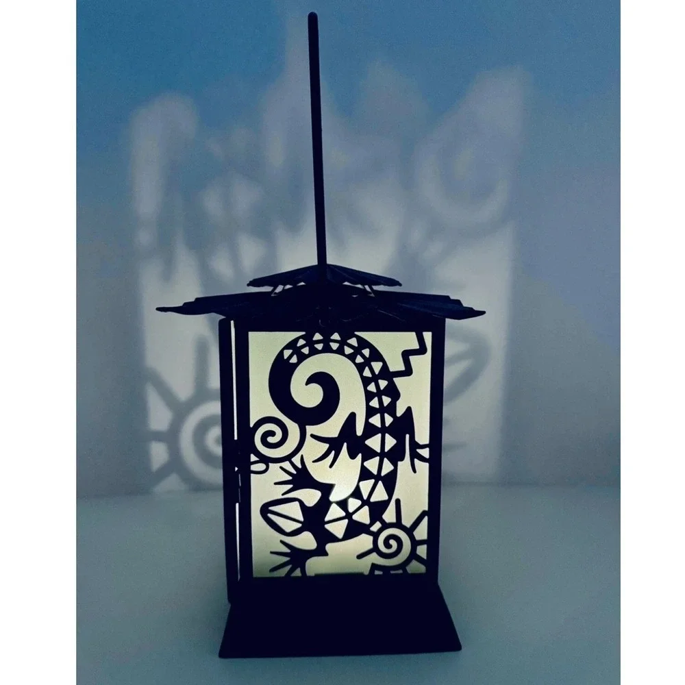 PartyLite‎ Kokopelli Gecko Teal Metal Lantern Southwestern Candle Holder Vintage